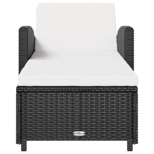 Sun Lounger with Cream White Cushion Poly Rattan Black