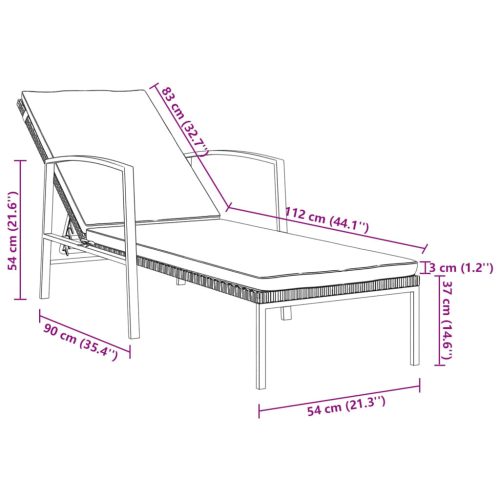 Garden Sun Lounger with Cushion Poly Rattan Brown