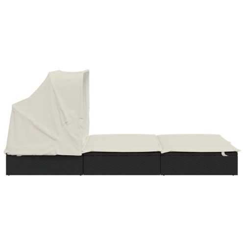 2-Person Sunbed with Foldable Roof Black 213x118x97 cm Poly Rattan