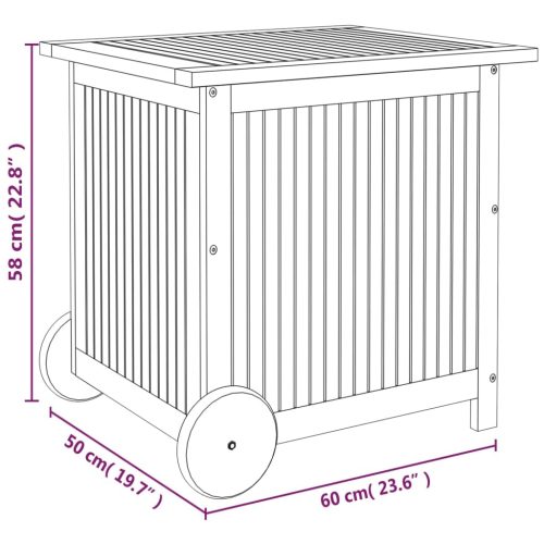 Garden Storage Box with Wheels 60x50x58 cm Solid Wood Acacia