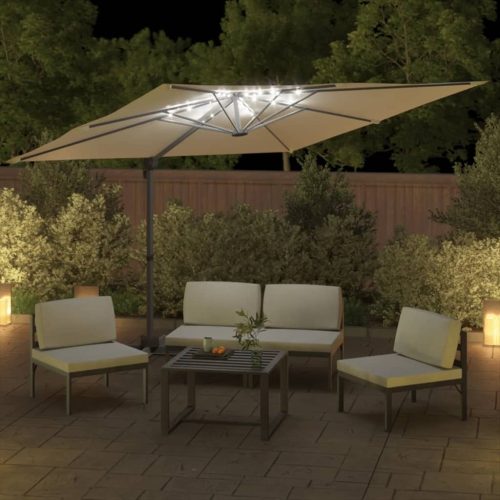 LED Cantilever Umbrella Sand White 400×300 cm