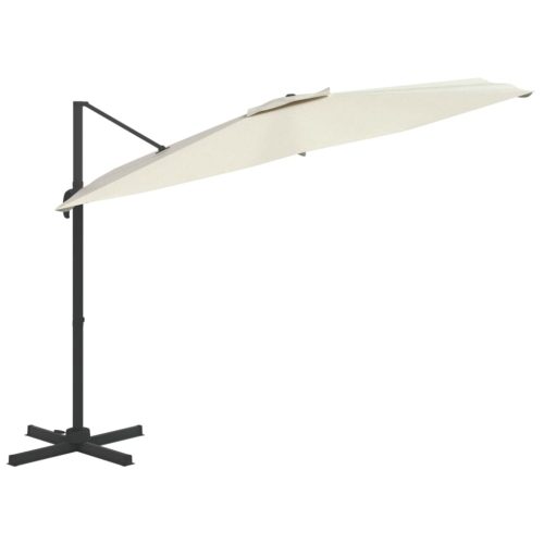 LED Cantilever Umbrella Sand White 400×300 cm