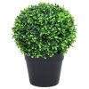 Artificial Boxwood Plants 2 pcs with Pots Ball Shaped Green 27 cm