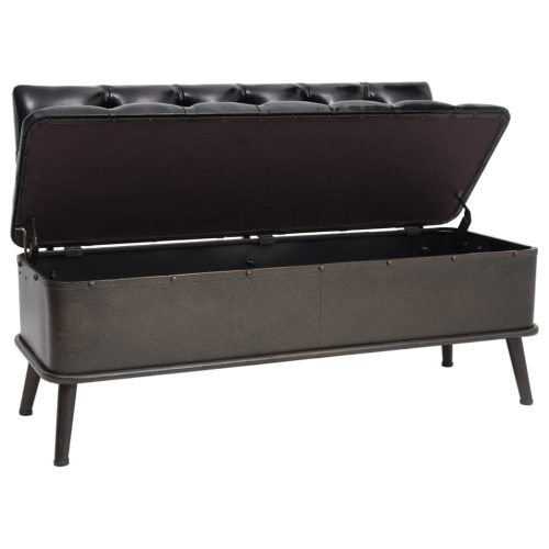 Storage Bench with Backrest 110 cm Black Faux Leather