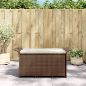 Garden Bench with Cushion Brown 116x46x57 cm Poly Rattan