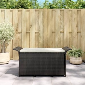 Garden Bench with Cushion Black 116x46x57 cm Poly Rattan