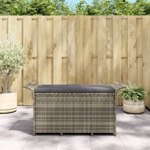 Garden Bench with Cushion Grey 116x46x57 cm Poly Rattan