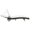Sun Lounger with Wheels and Cushion Poly Rattan Black