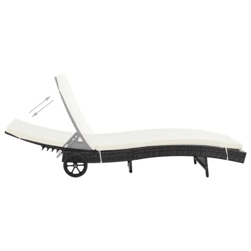 Sun Lounger with Wheels and Cushion Poly Rattan Black