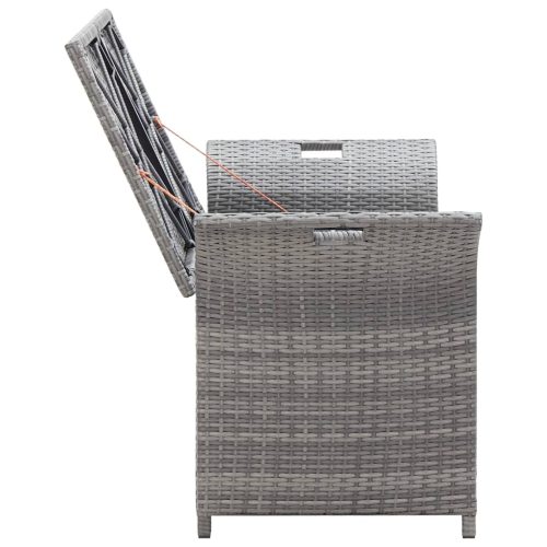 Storage Bench with Cushion Grey 138 cm Poly Rattan