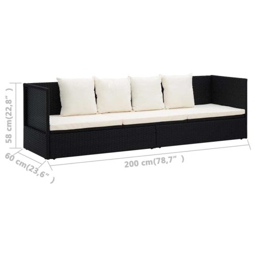 Garden Bed with Cushion & Pillows Poly Rattan Black