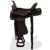 Western Saddle, Headstall&Breast Collar Real Leather 15″ Black