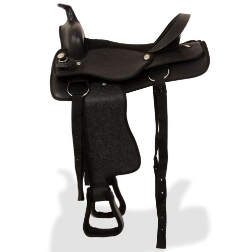 Western Saddle, Headstall&Breast Collar Real Leather 15″ Black