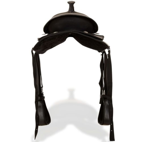 Western Saddle, Headstall&Breast Collar Real Leather 15″ Black