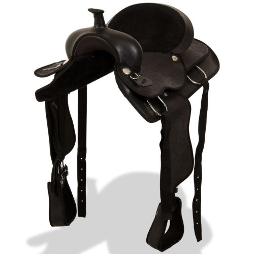 Western Saddle, Headstall&Breast Collar Real Leather 15″ Black