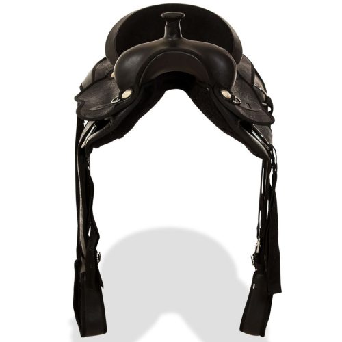 Western Saddle, Headstall&Breast Collar Real Leather 15″ Black