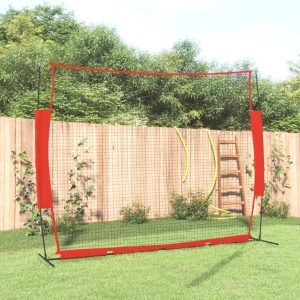 Portable Baseball Net Red and Black 369x107x271 cm Steel and Polyester
