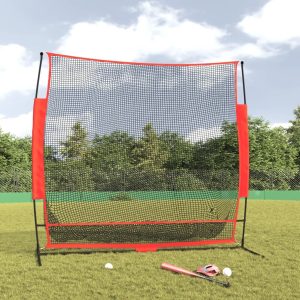 Portable Baseball Net Black and Red 215x107x216 cm Polyester