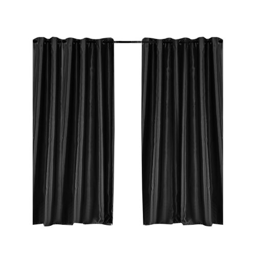 2X Blockout Curtains Blackout Curtain Bedroom Window Eyelet Black 180CM x 213CM