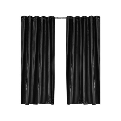 2X Blockout Curtains Blackout Curtain Window Eyelet Bedroom Black 132CM x 213CM