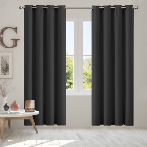 2x Blockout Curtains Panels 3 Layers Eyelet Room Darkening 140x230cm Black