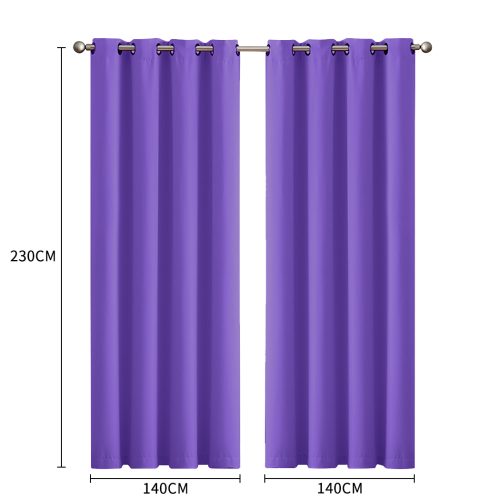 2x Blockout Curtains Panels 3 Layers Eyelet Room Darkening 140x230cm Purple