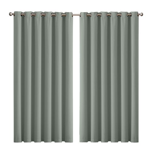 2x Blockout Curtains Panels 3 Layers Eyelet Room Darkening 240x230cm Grey