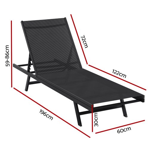 Sun Lounge Outdoor Lounger Steel Beach Chair Patio Furniture Black