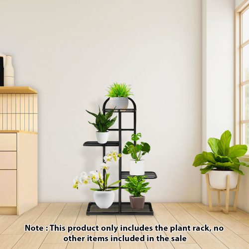 4 Tier 5 Pots Black Metal Plant Stand Flowerpot Display Shelf Rack Indoor Home Office Decor