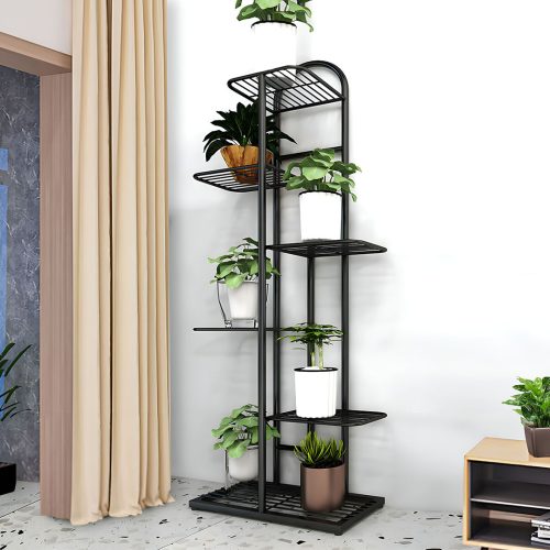 4 Tier 5 Pots Black Metal Plant Stand Flowerpot Display Shelf Rack Indoor Home Office Decor