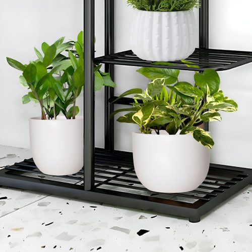 4 Tier 5 Pots Black Metal Plant Stand Flowerpot Display Shelf Rack Indoor Home Office Decor