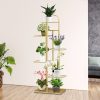 4 Tier 5 Pots Gold Metal Plant Stand Flowerpot Display Shelf Rack Indoor Home Office Decor