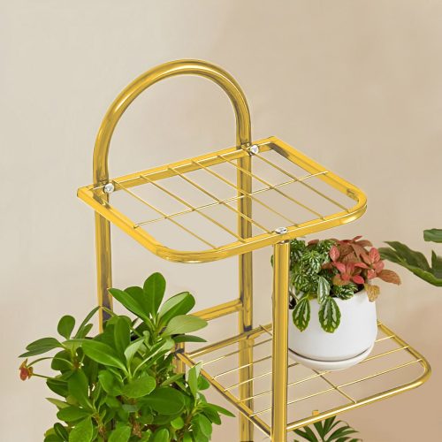 4 Tier 5 Pots Gold Metal Plant Stand Flowerpot Display Shelf Rack Indoor Home Office Decor