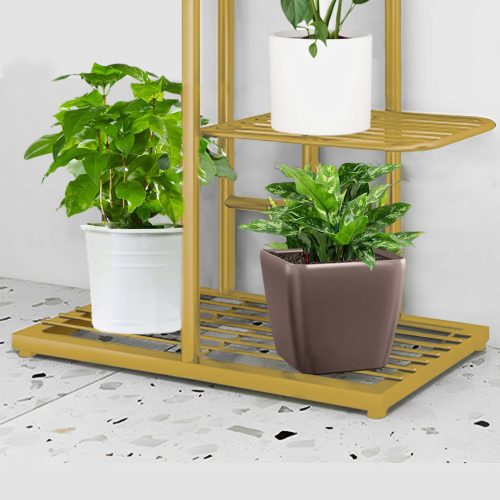 4 Tier 5 Pots Gold Metal Plant Stand Flowerpot Display Shelf Rack Indoor Home Office Decor