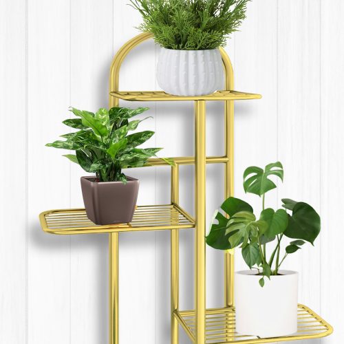 4 Tier 5 Pots Gold Metal Plant Stand Flowerpot Display Shelf Rack Indoor Home Office Decor