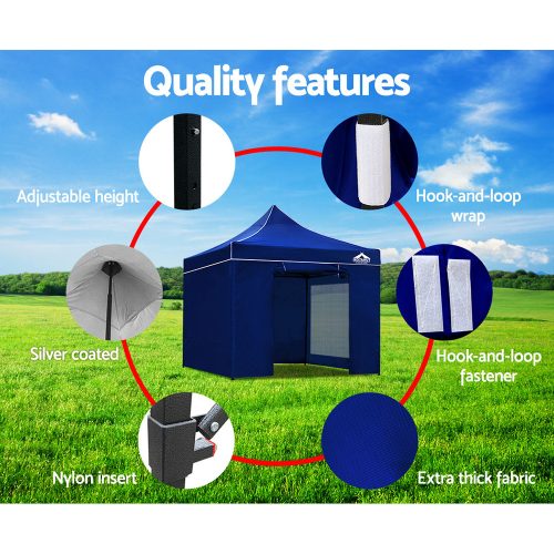 Gazebo 3×3 Pop Up Marquee Folding Tent Wedding Gazebos Camping Outdoor Shade Canopy Blue