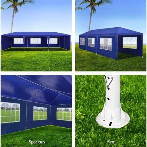 Gazebo 3x9m Marquee Wedding Party Tent Outdoor Camping Side Wall Canopy 8 Panel Blue