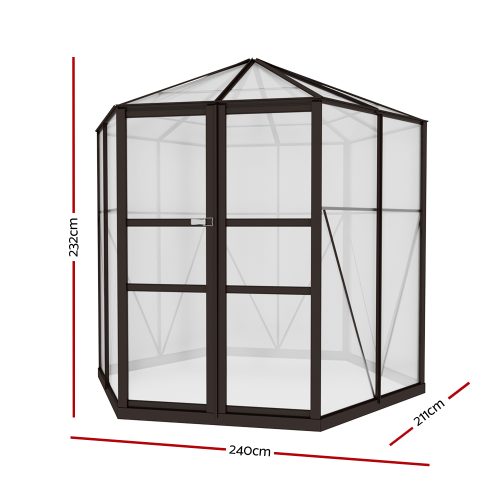 Greenhouse 2.4×2.1×2.32M Aluminium Polycarbonate Green House Garden Shed