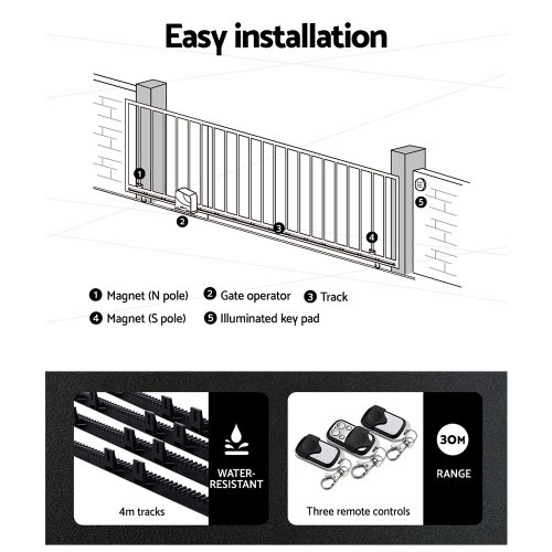 Automatic Sliding Gate Opener Kit 10W Solar Panel Electric 4M 600KG