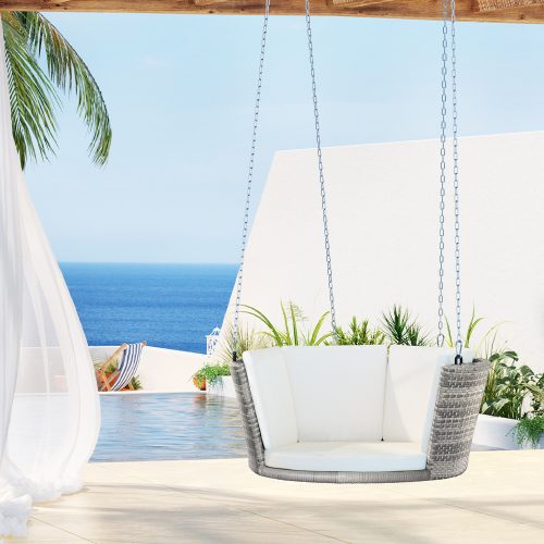 Rattan Porch Swing Chair With Chain Cushion Outdoor Furniture Grey