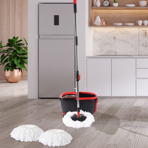 360° Spin Mop Bucket Set Spinning Stainless Steel Rotating Wet Dry Black