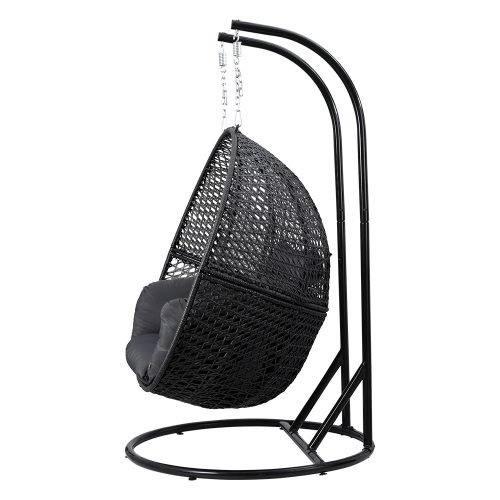 Outdoor Egg Swing Chair Hanging Pod Chair Wicker Cushion 2 Person Grey