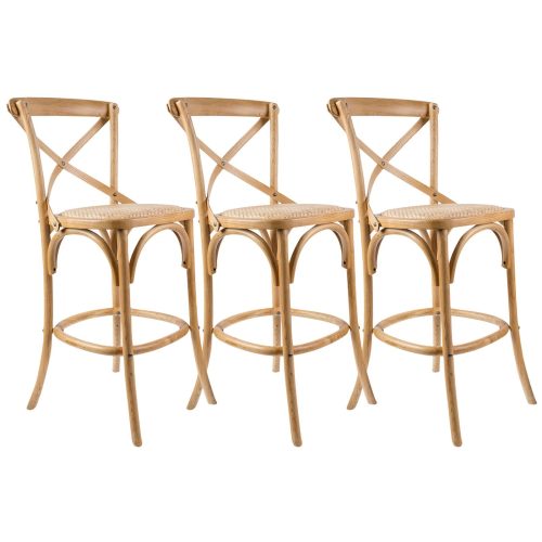 Aster Crossback Bar Stools Dining Chair Solid Birch Timber Rattan Seat – Oak