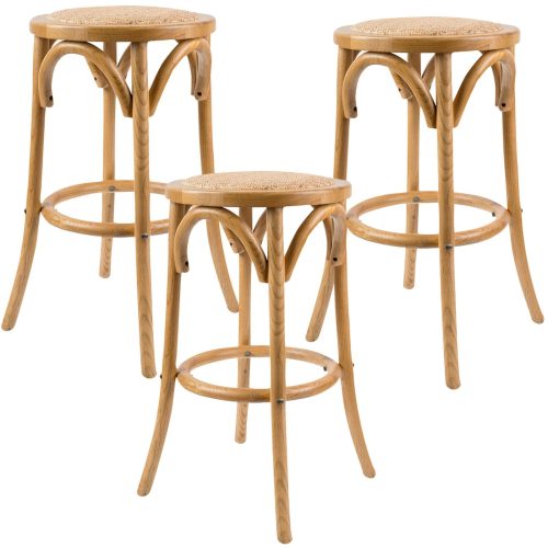 Aster Round Bar Stools Dining Stool Chair Solid Birch Timber Rattan Seat – Oak