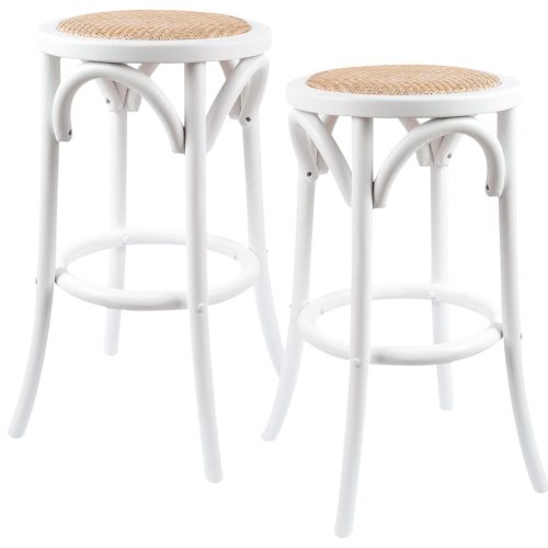 Aster Round Bar Stools Dining Stool Chair Solid Birch Timber Rattan Seat – Oak