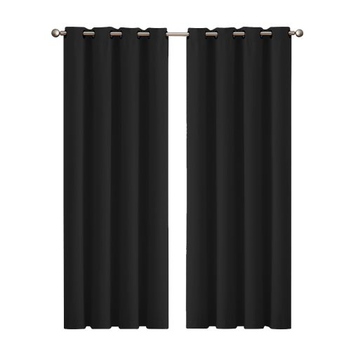 2x Blockout Curtains Panels 3 Layers Eyelet Room Darkening 132x160cm Black