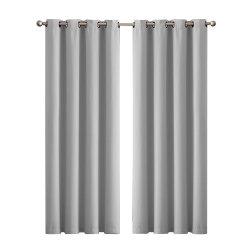 2x Blockout Curtains Panels 3 Layers Eyelet Room Darkening 300x230cm Grey