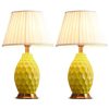 2X Textured Ceramic Oval Table Lamp with Gold Metal Base White