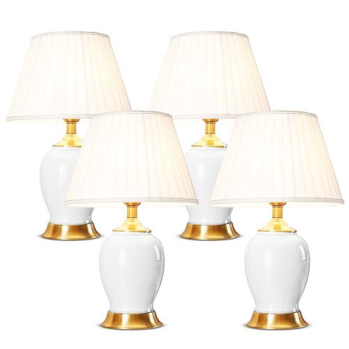 4x Ceramic Oval Table Lamp with Gold Metal Base Desk Lamp Blue