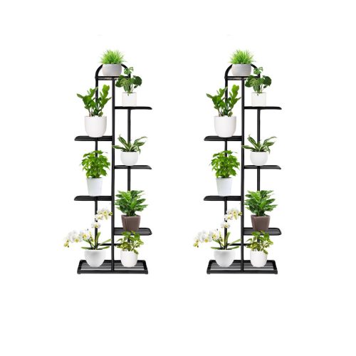 4 Tier 5 Pots Black Metal Plant Stand Flowerpot Display Shelf Rack Indoor Home Office Decor